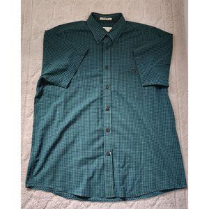 Orvis green navy blue gingham plaid short sleeve button up shirt XL